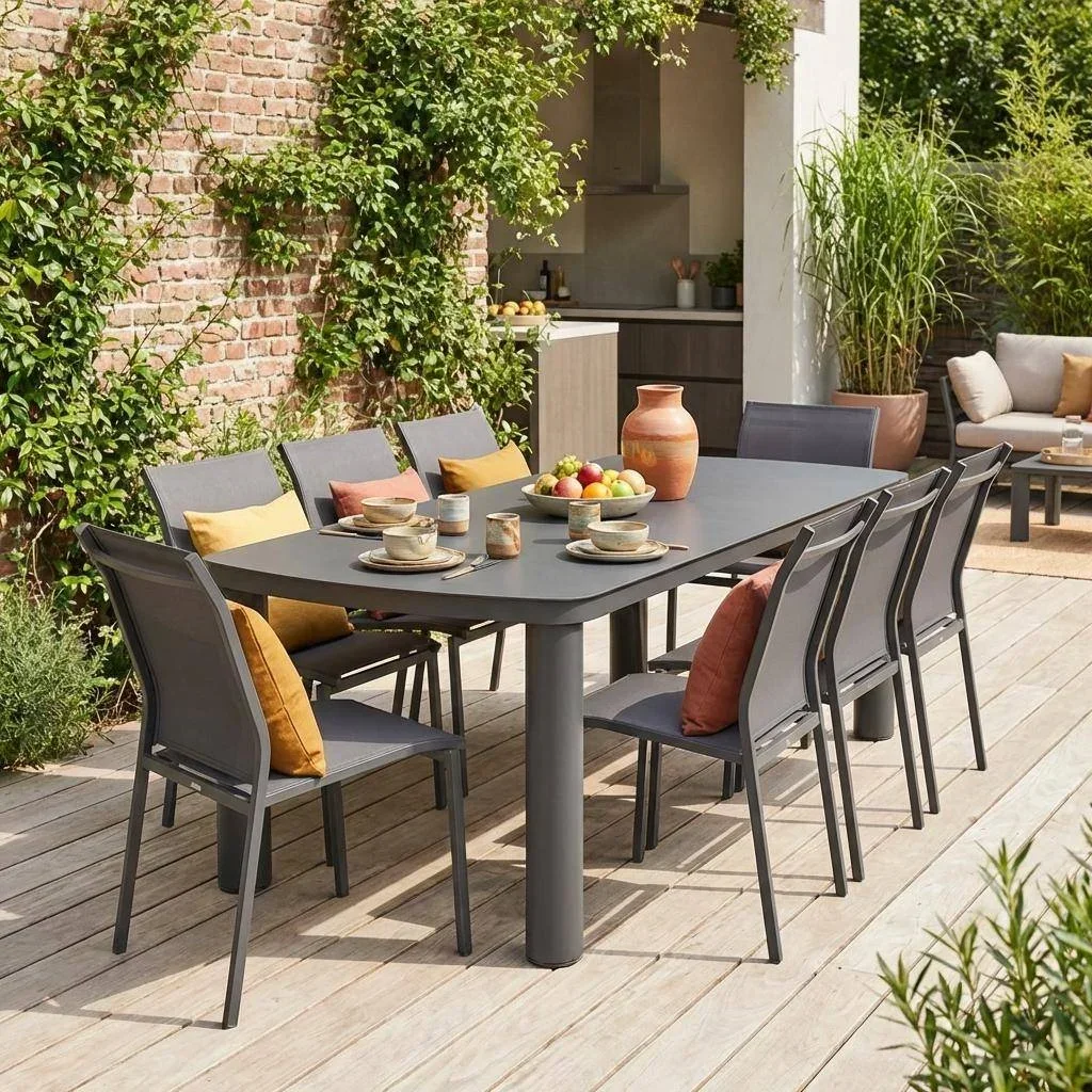 Ensemble table jardin aluminium 8 places Zaro Buffalo avec chaises textilène