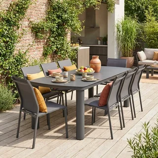 8-Seater Aluminium Garden Dining Set Zaro Buffalo with Textilene Chairs