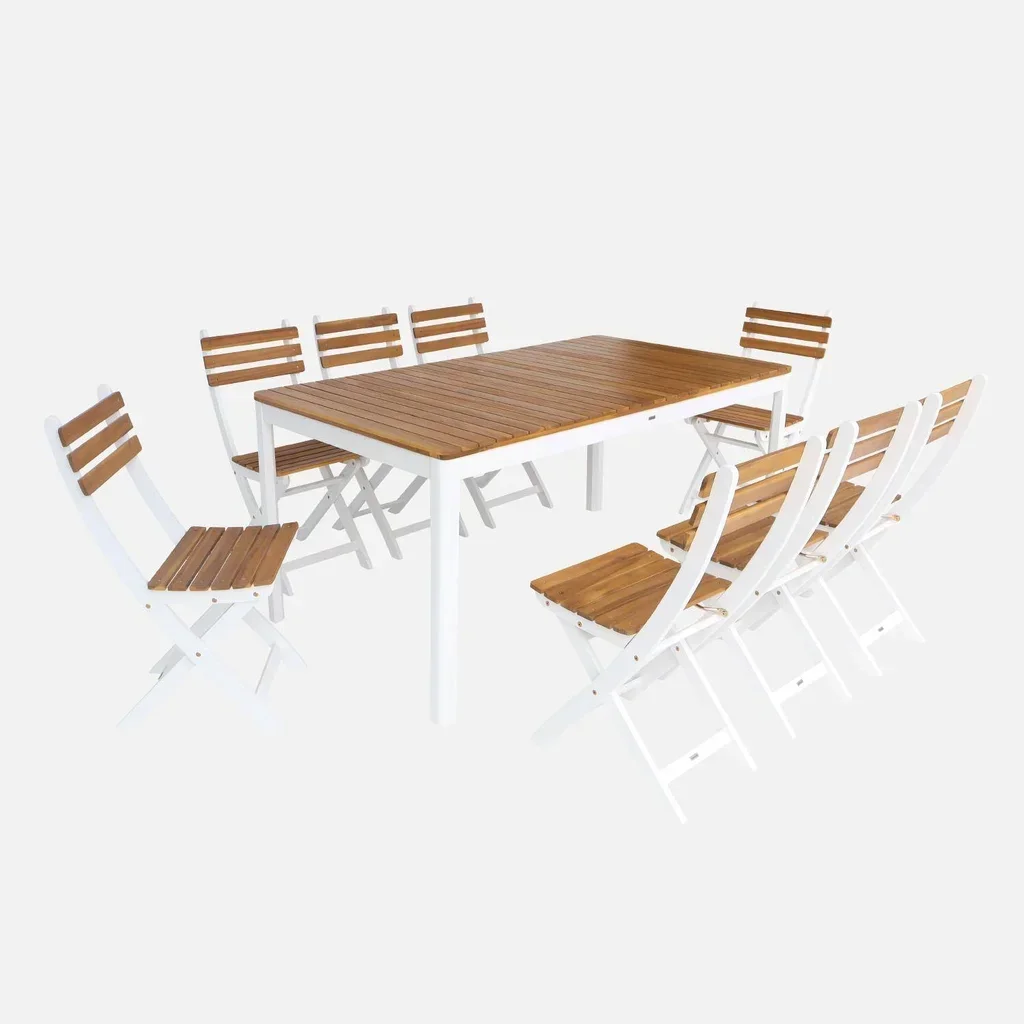 Ensemble table jardin acacia 160 cm 8 places extérieur