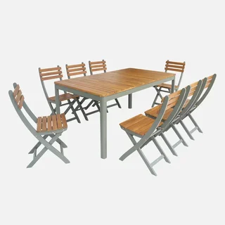 Ensemble table jardin bois acacia 160 cm 8 places coins arrondis Senora