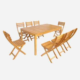 Ensemble table jardin bois acacia 160 cm 8 places coins arrondis extérieur