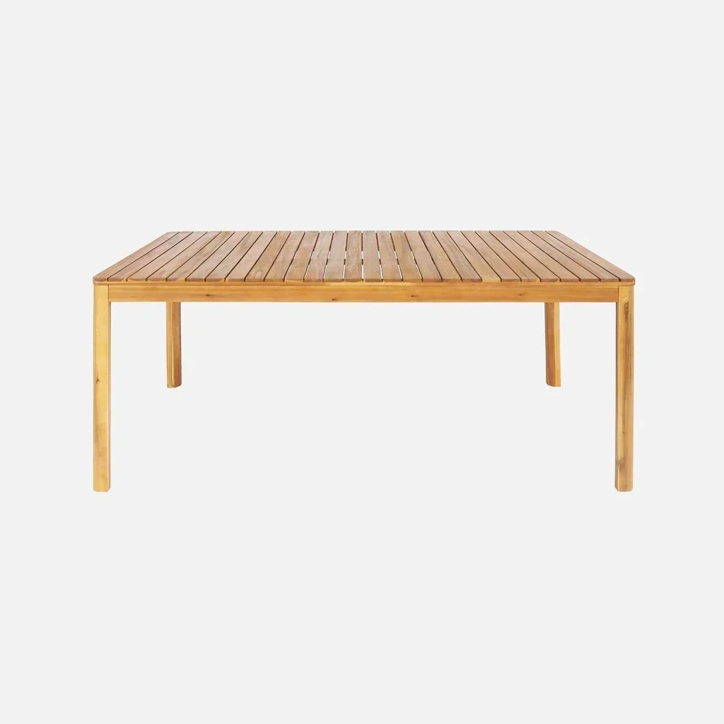Ensemble table jardin bois acacia 160 cm 8 places coins arrondis extérieur
