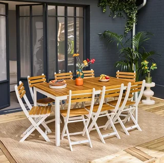 Ensemble table jardin acacia 160 cm 8 places extérieur