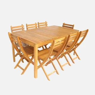 Ensemble table jardin bois acacia 160 cm 8 places coins arrondis extérieur