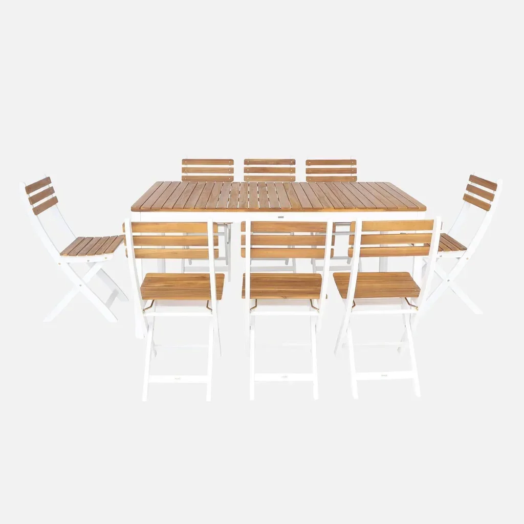 Ensemble table jardin acacia 160 cm 8 places extérieur