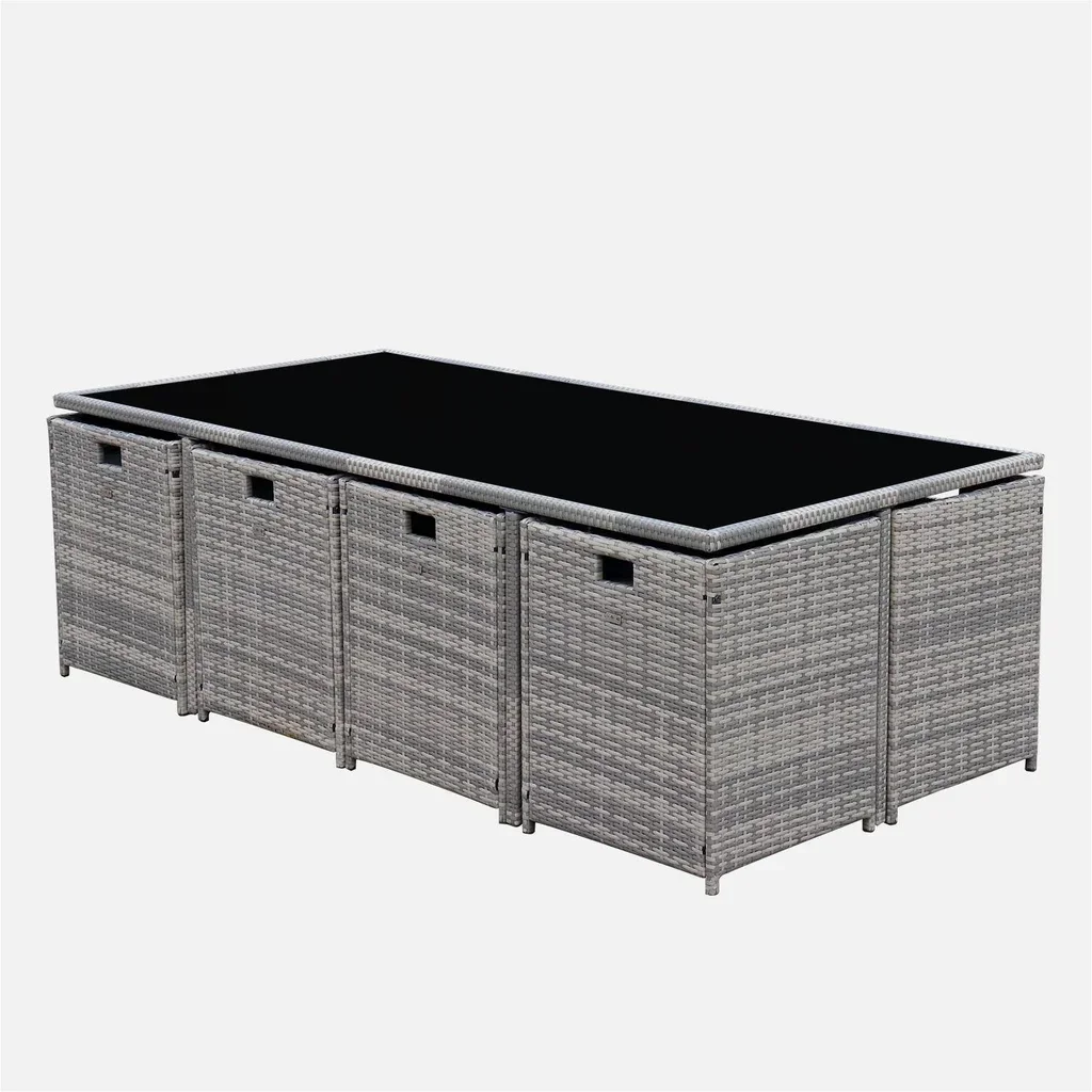 Set giardino tavolo 12 posti rattan sintetico grigio intrecciato mobili da esterno