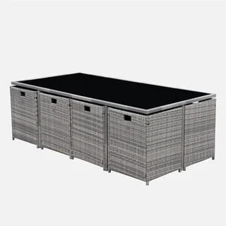 Set giardino tavolo 12 posti rattan sintetico grigio intrecciato mobili da esterno