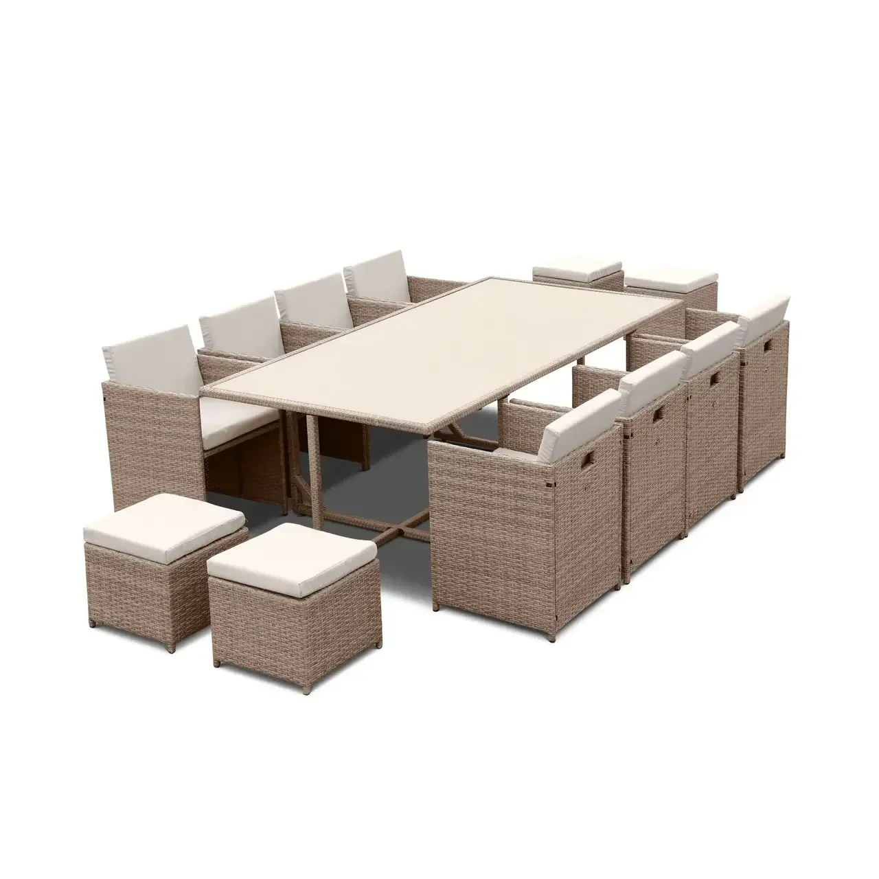Set Tavolo Giardino Incassabile 12 Posti Rattan Intrecciato Grigio Mélange Vabo