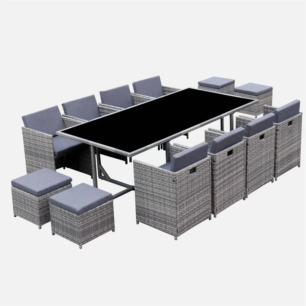 Set giardino tavolo 12 posti rattan sintetico grigio intrecciato mobili da esterno