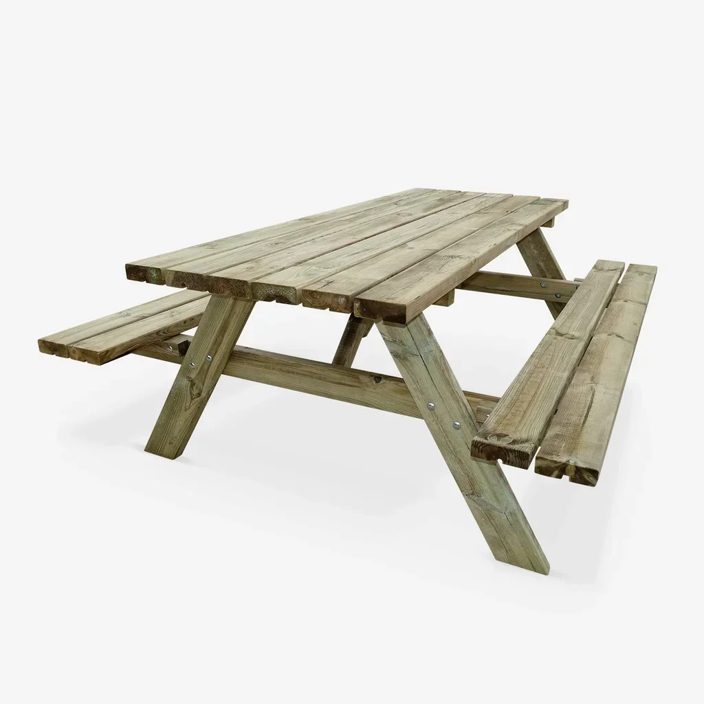 Table pique-nique bois pin avec bancs rabattables 6 personnes