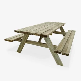 Table pique-nique bois pin avec bancs rabattables 6 personnes