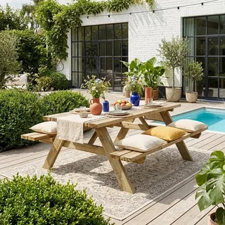 Table pique-nique bois pin avec bancs rabattables 6 personnes