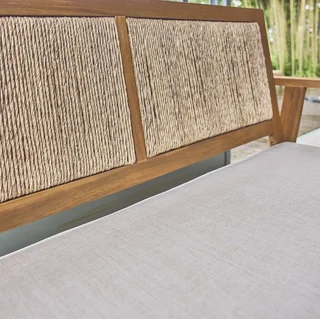 Conjunto jardim Bohemia 4 lugares madeira acácia encosto em cana vintage móveis exterior