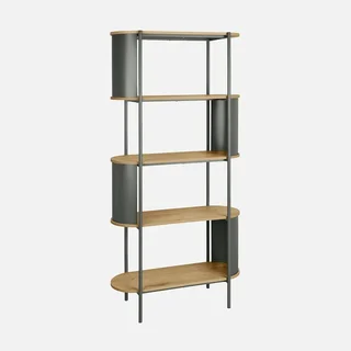 Étagère bibliothèque 5 niveaux métal courbé et bois décoratif Molto
