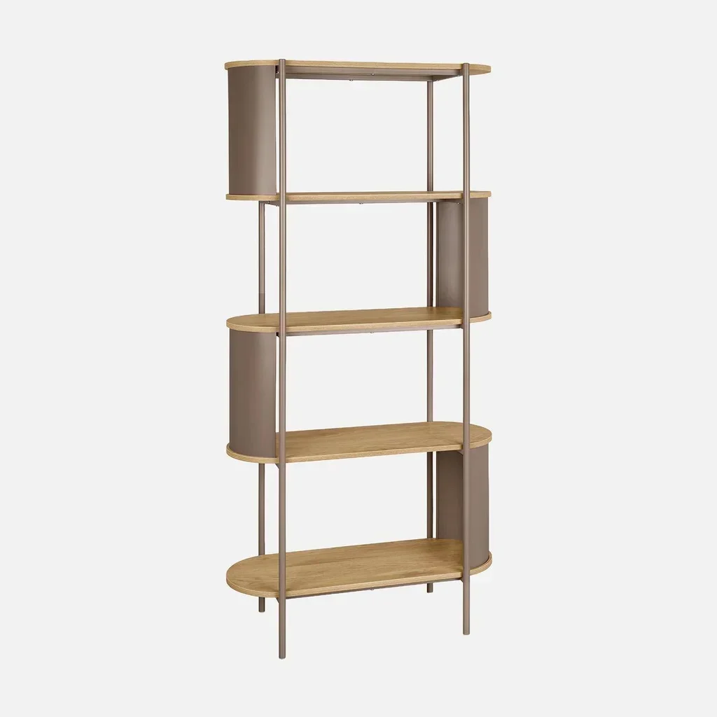Bibliothèque 5 niveaux métal courbé et bois design Molto