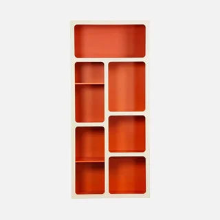 Estante biblioteca design orgânico 8 compartimentos madeira bicolor vintage Agatha