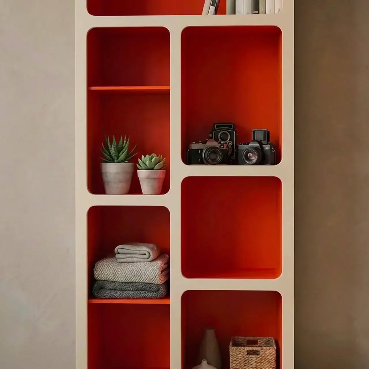 Étagère bibliothèque design organique 8 casiers bois bicolore vintage Agatha