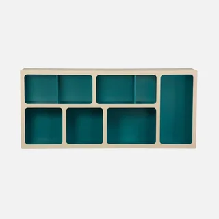 Estante design orgânico 8 compartimentos madeira bicolor vintage Agatha