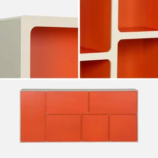 Estante biblioteca design orgânico 8 compartimentos madeira bicolor vintage Agatha