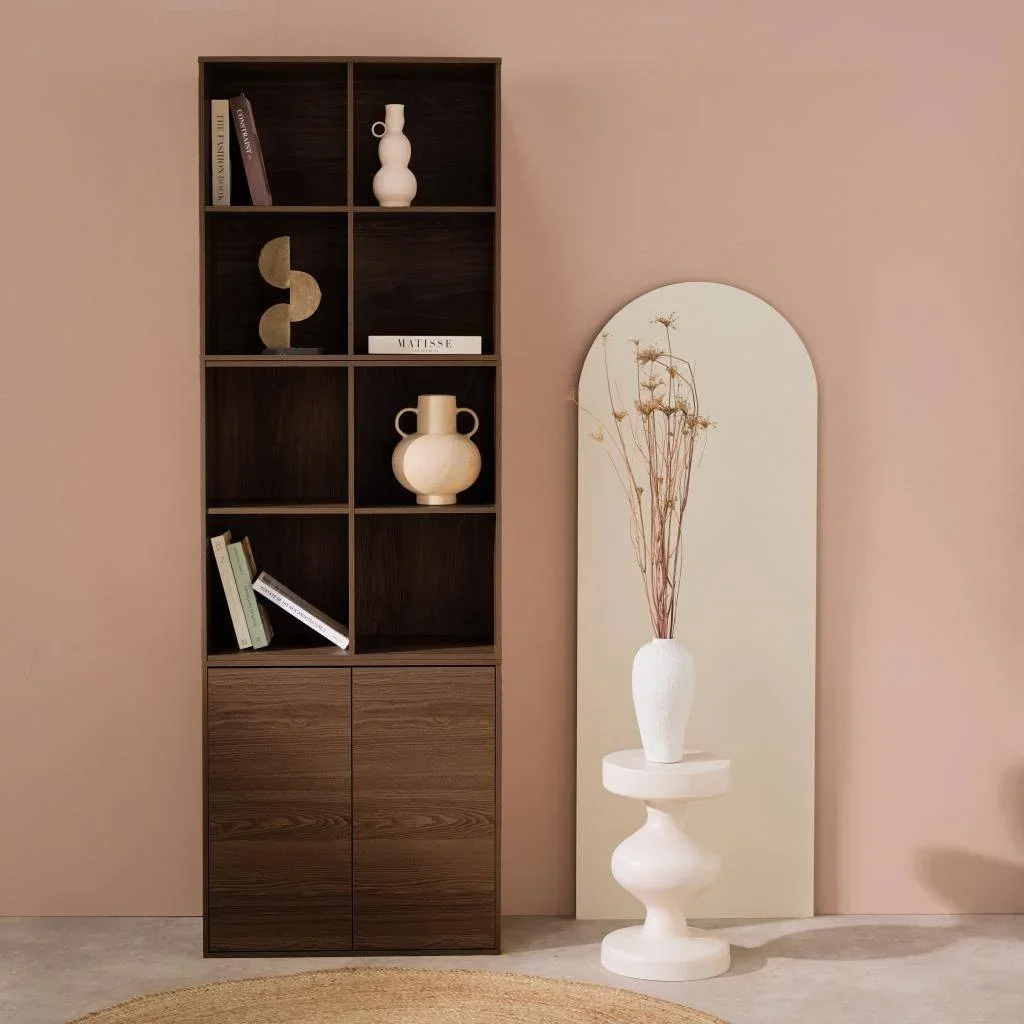 Modular wooden bookcase shelf 3 cubes 2 doors 8 compartments Kompo