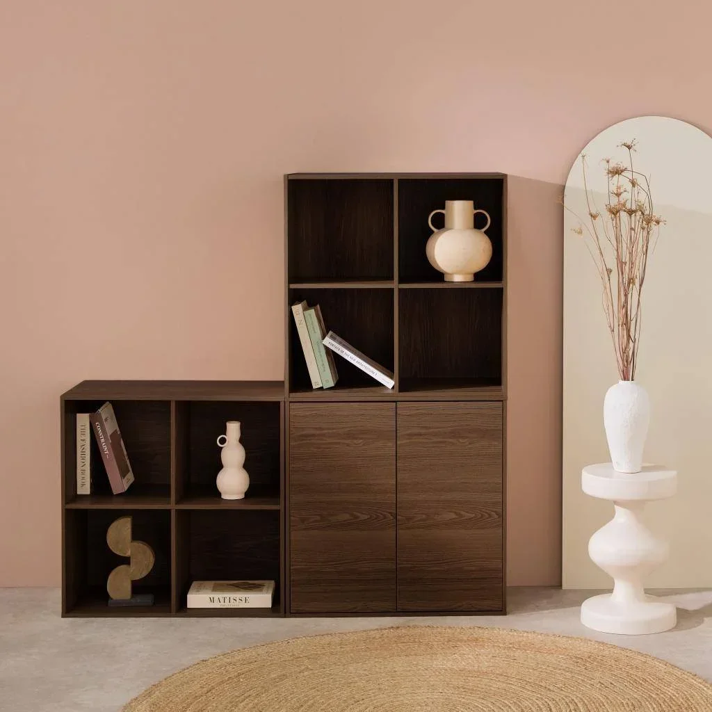 Modular wooden bookcase shelf 3 cubes 2 doors 8 compartments Kompo