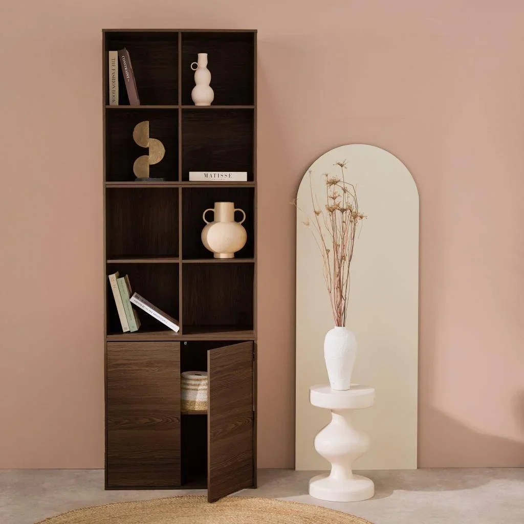 Modular wooden bookcase shelf 3 cubes 2 doors 8 compartments Kompo