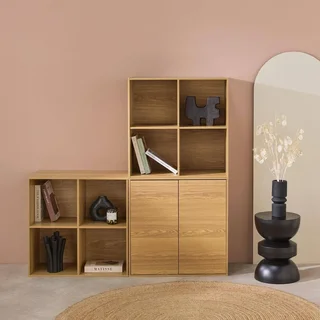 Modular wooden shelf 3 cubes 2 doors 8 compartments Kompo