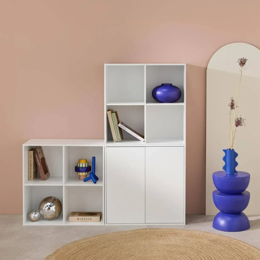 Modular wooden bookcase shelf 3 cubes 2 doors 8 compartments Kompo