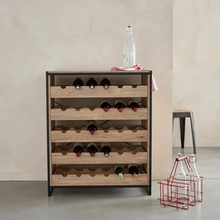Étagère range-bouteilles vin style industriel bois métal 30 bouteilles