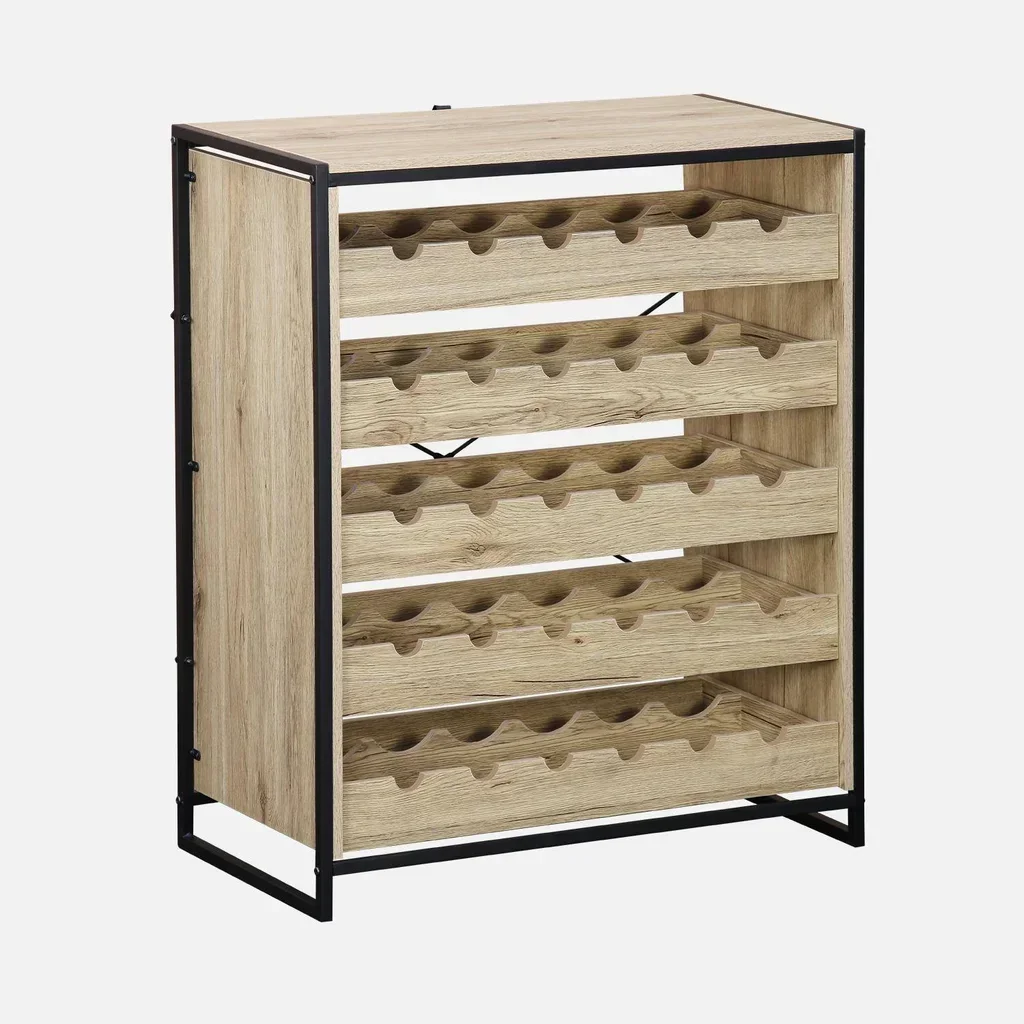 Étagère range-bouteilles vin style industriel bois métal 30 bouteilles