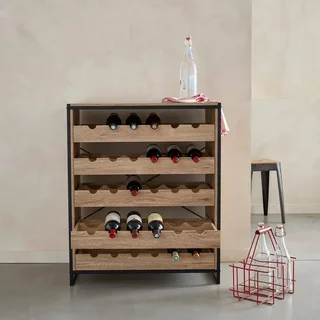 Étagère range-bouteilles vin style industriel bois métal 30 bouteilles