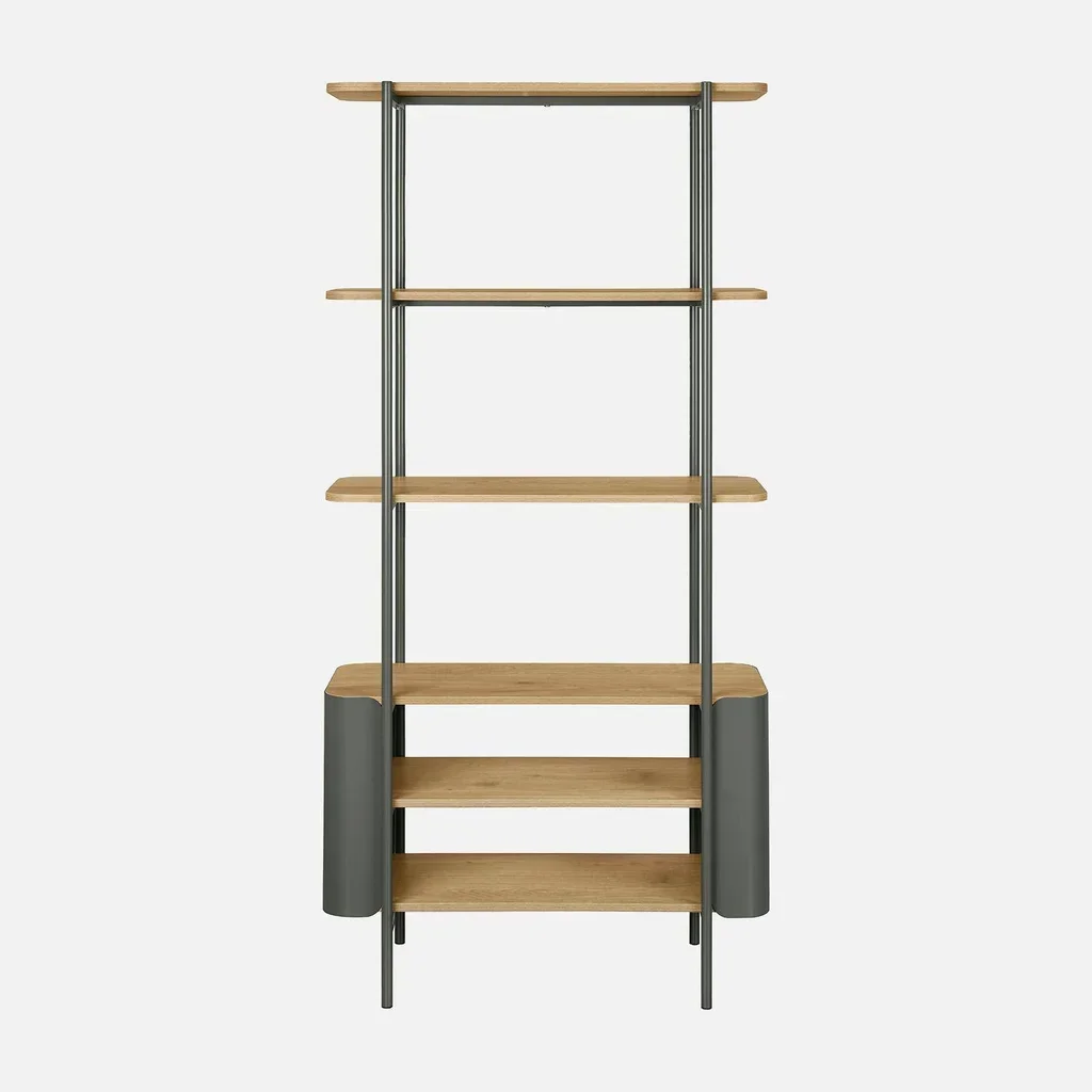 Bibliothèque Molto 6 niveaux métal courbé et bois design contemporain 80x172cm