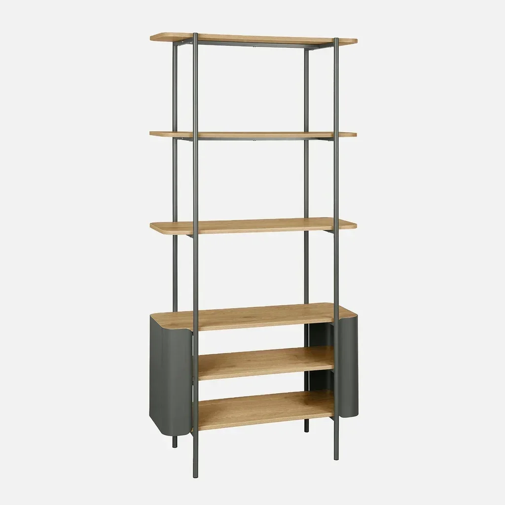 Bibliothèque Molto 6 niveaux métal courbé et bois design contemporain 80x172cm