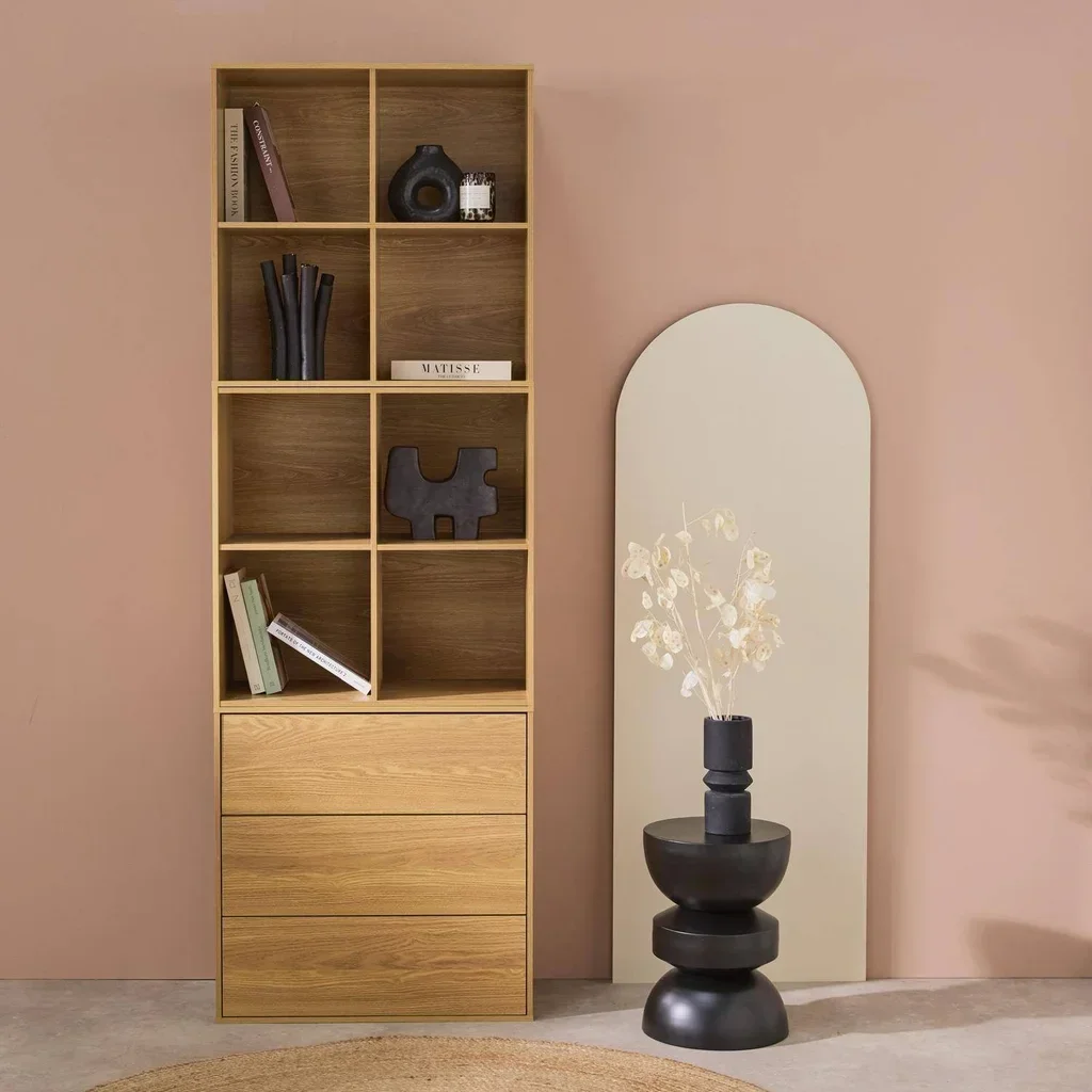 Estante modular 3 cubos 3 gavetas 8 compartimentos madeira Kompo