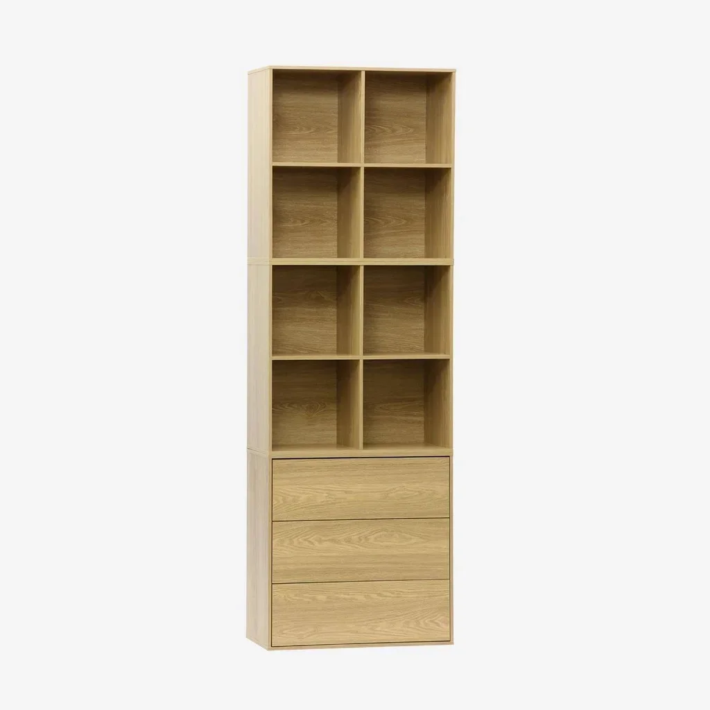 Estante modular 3 cubos 3 gavetas 8 compartimentos madeira Kompo
