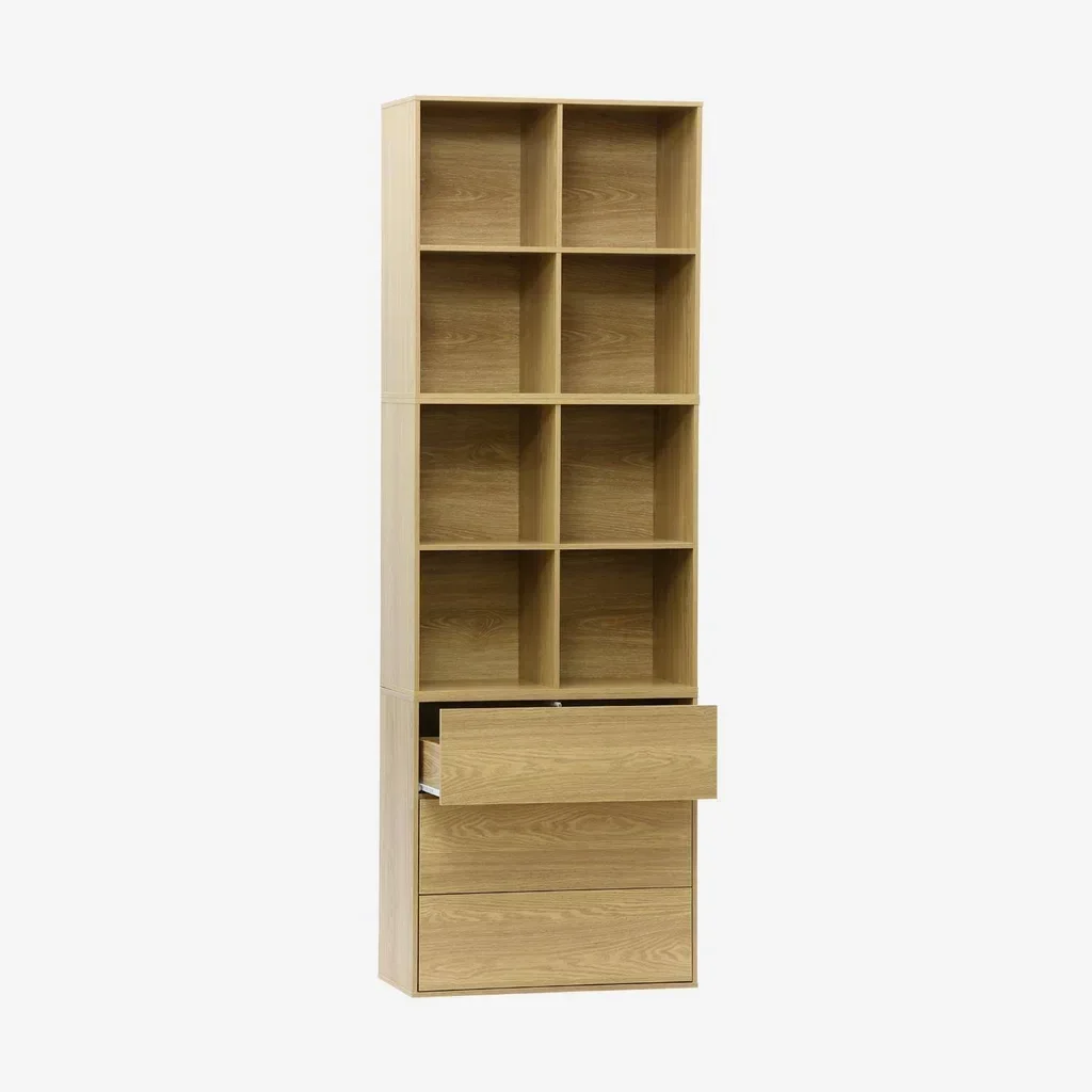 Estante modular 3 cubos 3 gavetas 8 compartimentos madeira Kompo