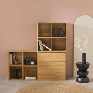 Estante modular 3 cubos 3 gavetas 8 compartimentos madeira Kompo