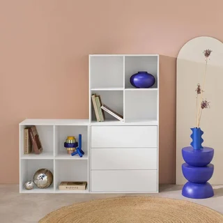 Estante modular madeira 3 cubos 3 gavetas 8 compartimentos organizador Kompo