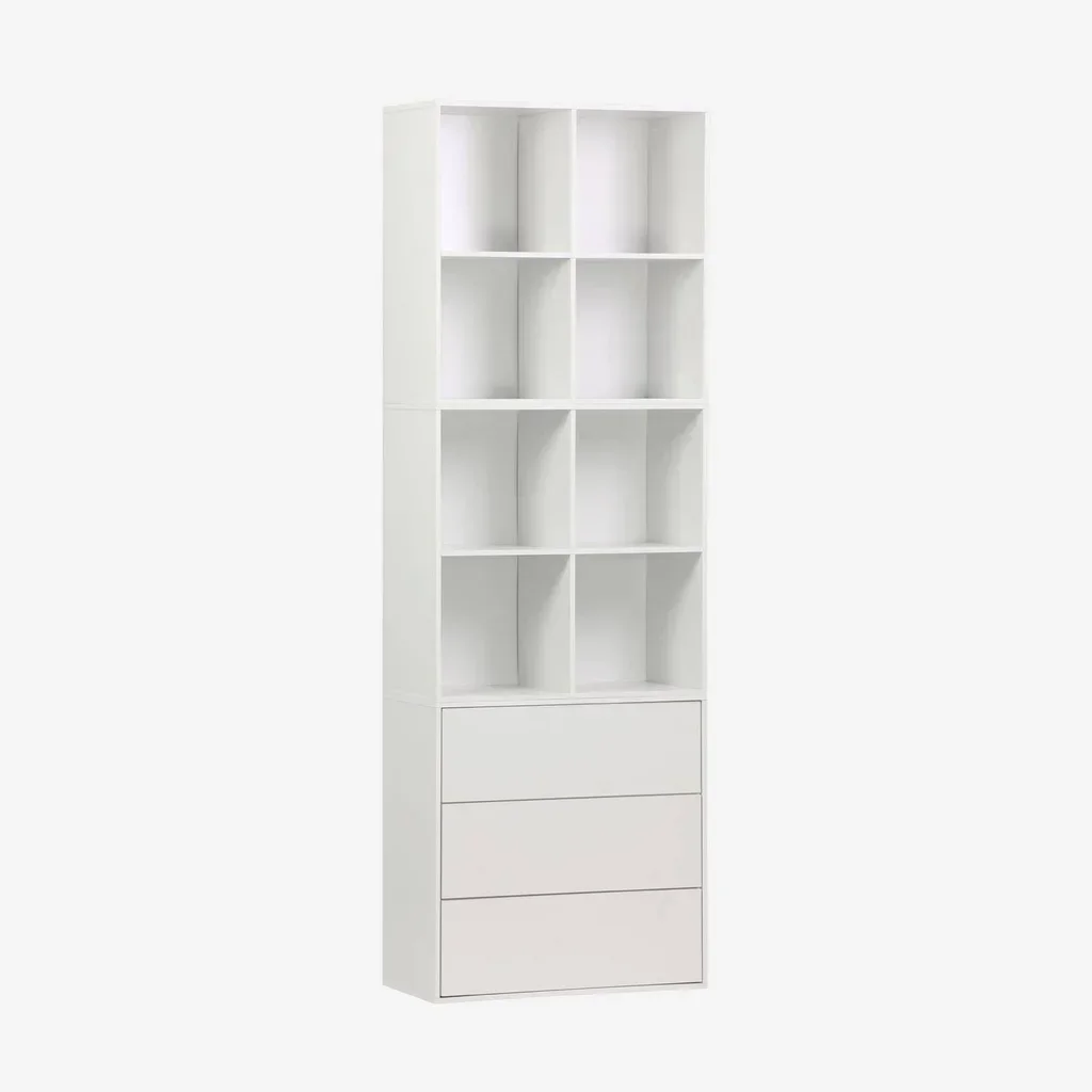 Estante modular madeira 3 cubos 3 gavetas 8 compartimentos organizador Kompo