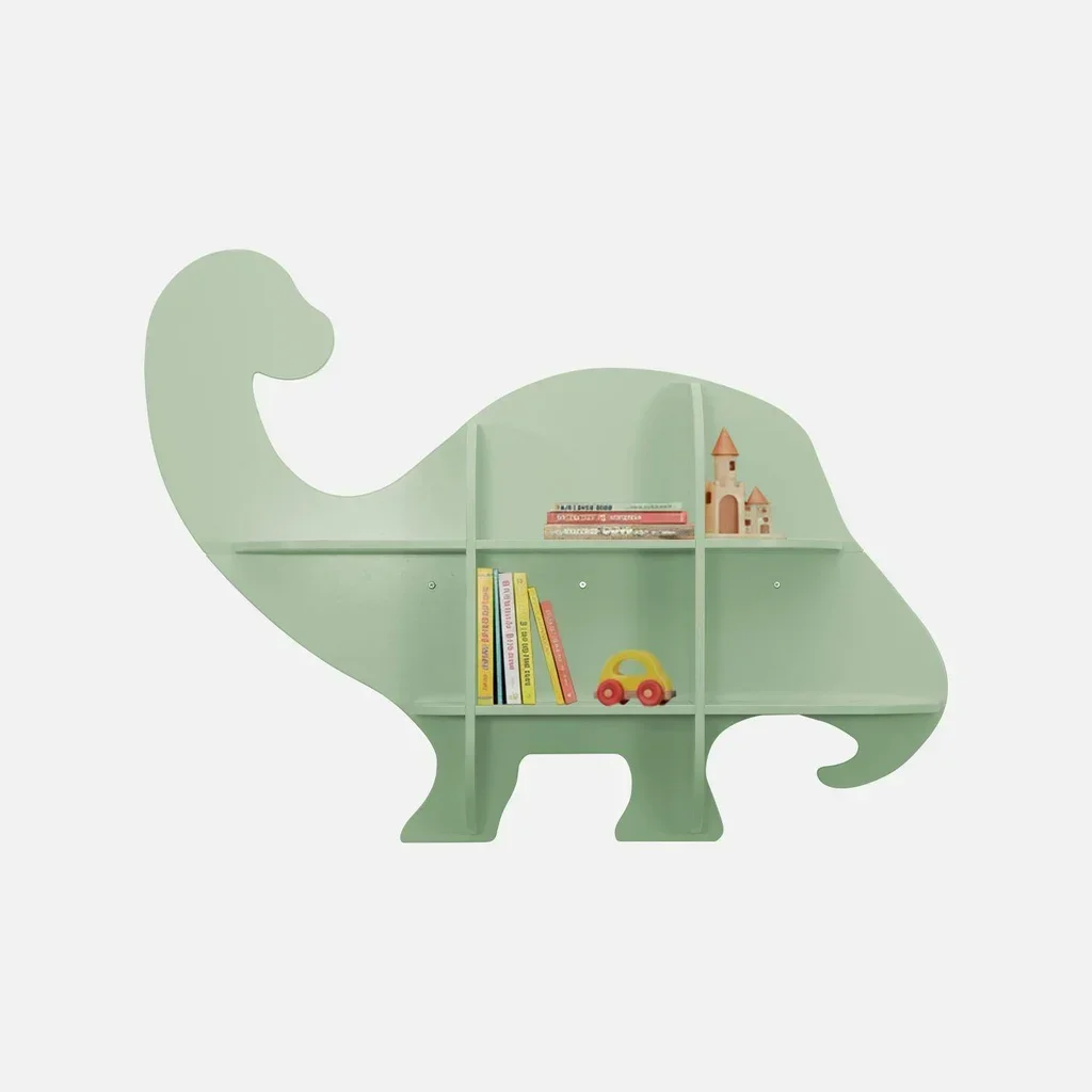 Étagère murale dinosaure vert 5 casiers rangement enfant chambre