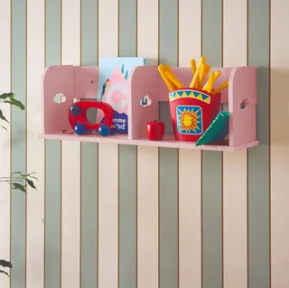 Prateleira de parede rosa 60 cm quarto criança Nephos estante livros pelúcias
