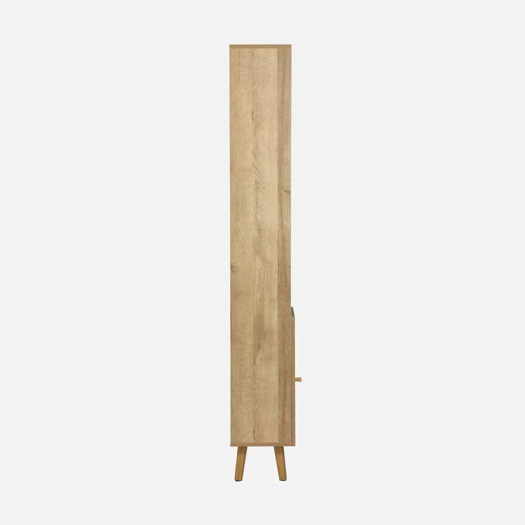 Boho bathroom storage column natural wood rattan cane webbing