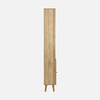 Boho bathroom storage column natural wood rattan cane webbing
