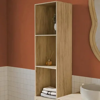 Boho bathroom storage column natural wood rattan cane webbing