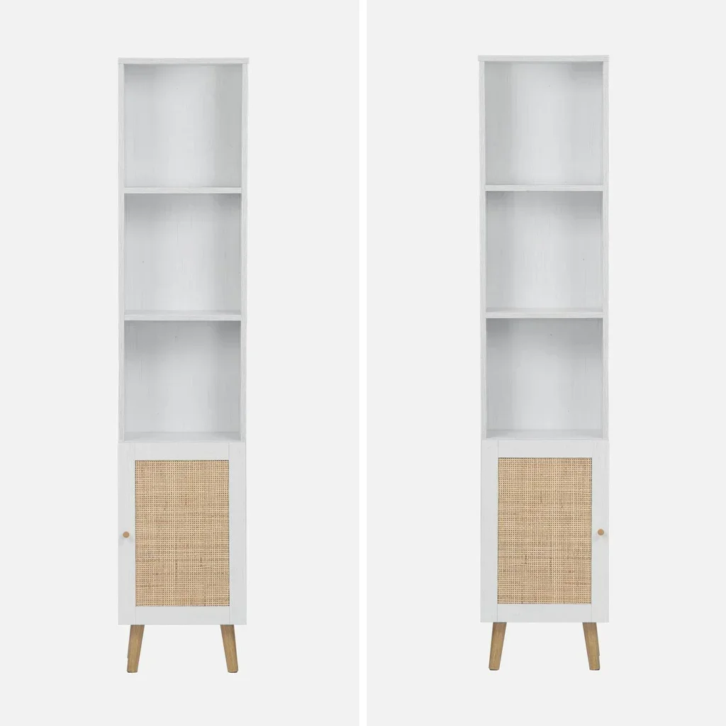 4-Tier Boho Rattan Bamboo Bathroom Storage Tower Wooden Freestanding Corner Shelf Organizer