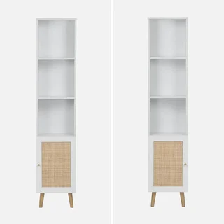4-Tier Boho Rattan Bamboo Bathroom Storage Tower Wooden Freestanding Corner Shelf Organizer