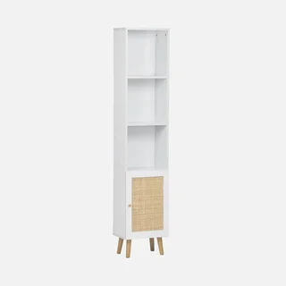4-Tier Boho Rattan Bamboo Bathroom Storage Tower Wooden Freestanding Corner Shelf Organizer