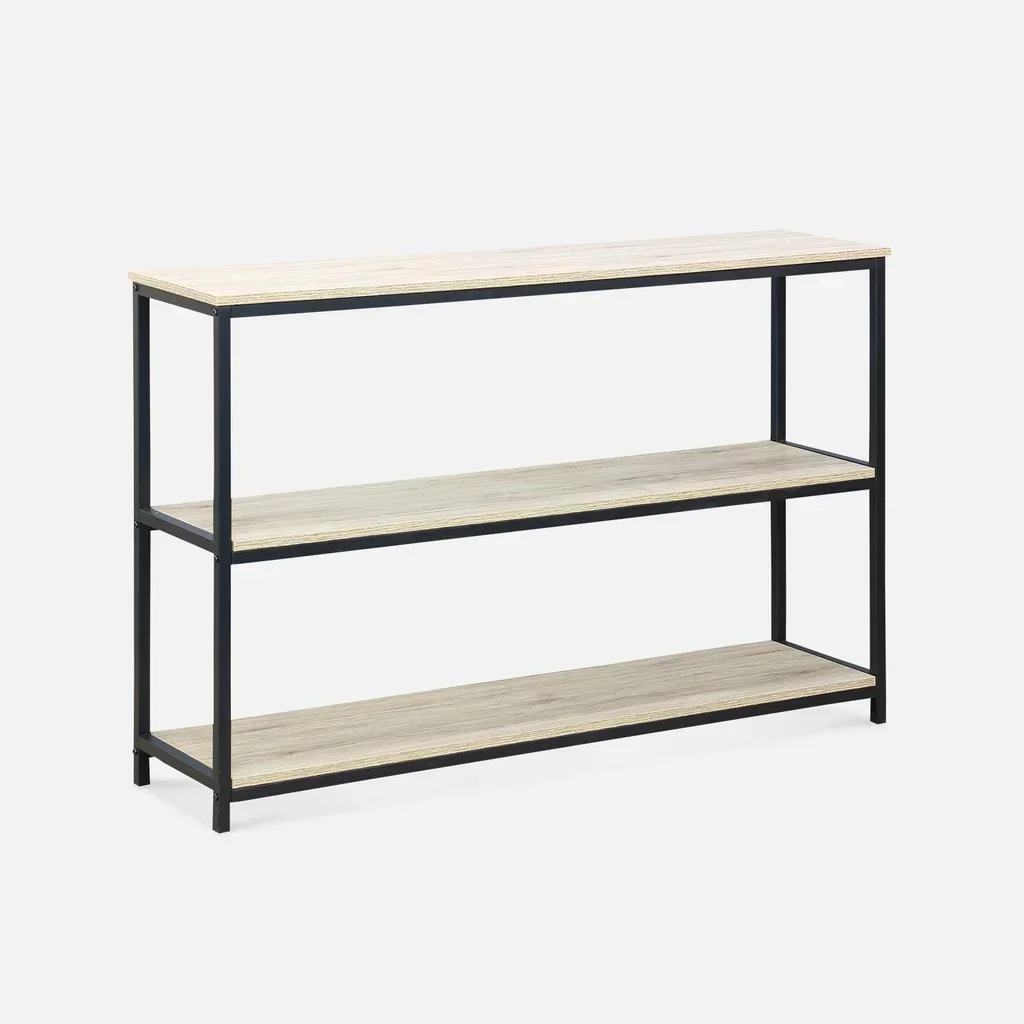 Estante industrial 3 prateleiras metal preto e madeira - Coleção Loft