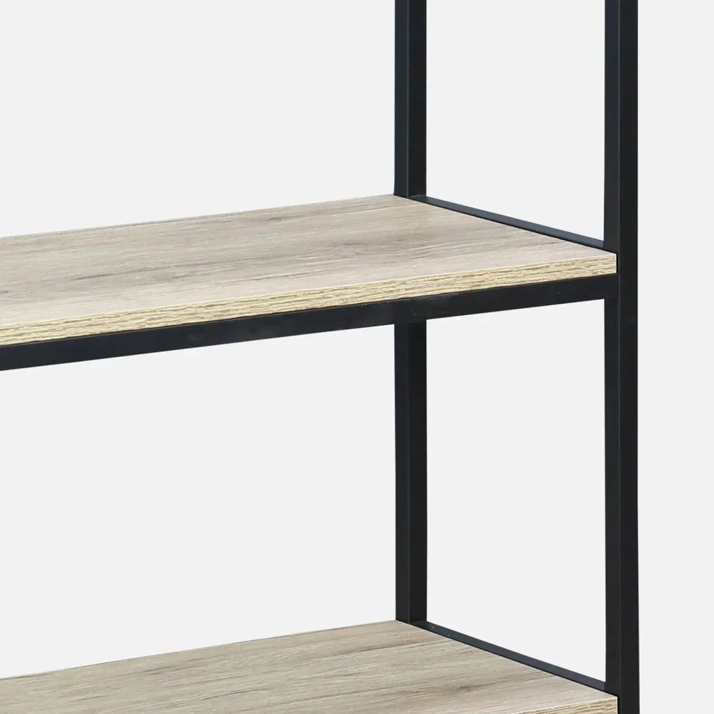 Estante industrial 3 prateleiras metal preto e madeira - Coleção Loft
