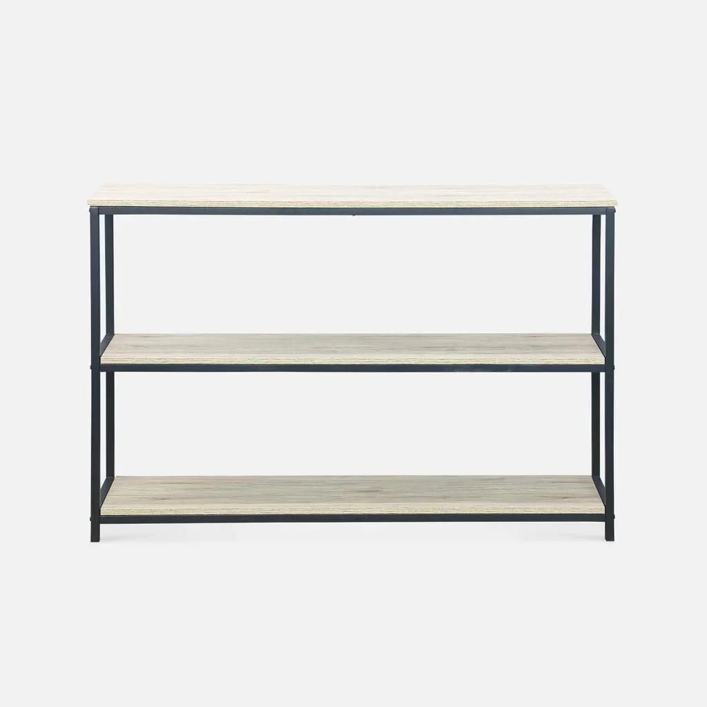 Estante industrial 3 prateleiras metal preto e madeira - Coleção Loft